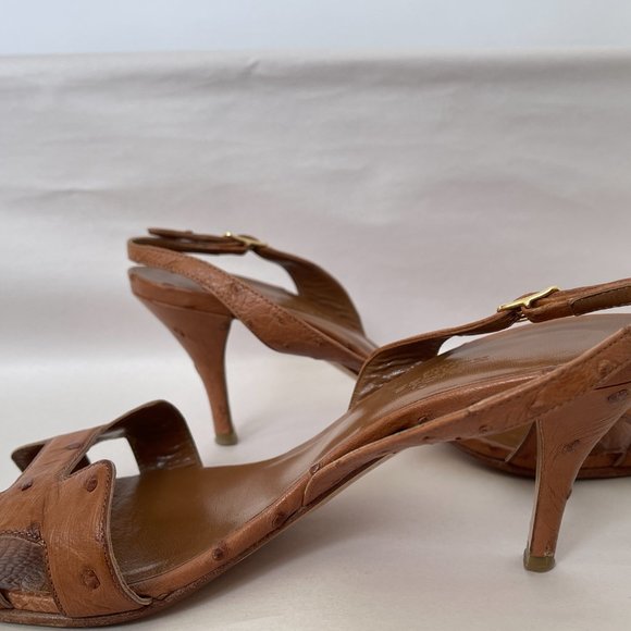 HERMES Ostrich Leather Slingbacks - Tan - Picture 5 of 16